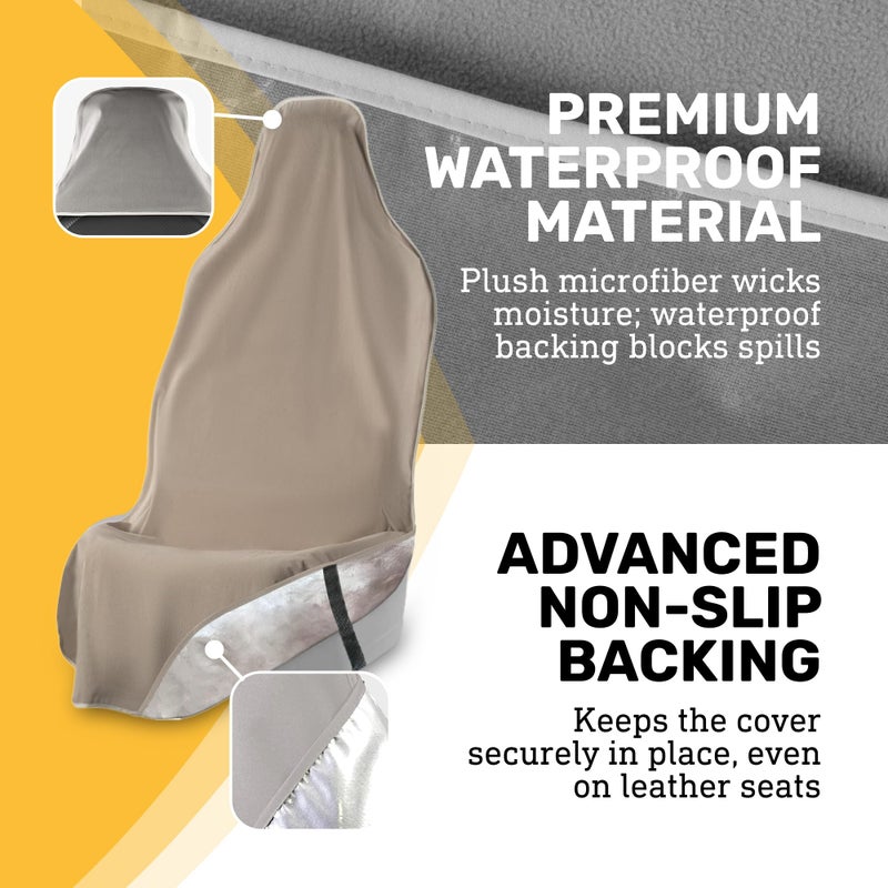 Waterproof SeatShield EliteSport Front Seat Cover, Universal Fit Waterproof, Sweatproof, Odor-Resistant, and Machine Washable Car Seat Protector with Non-Slip Underlayer for Pet, Travel, and Outdoor Adventure, Tan - Image 5